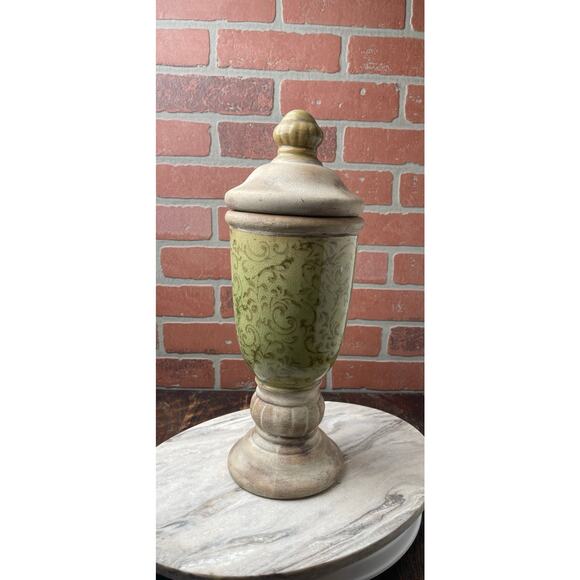 TII Collections Ceramic Urn Canister Green Crackle Glaze 17" - Picture 2 of 8